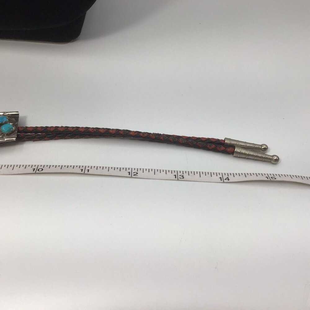Sterling Silver Bolo Tie Turquoise Signed Native American Youth Or Women’s 15” - Picture 7 of 11
